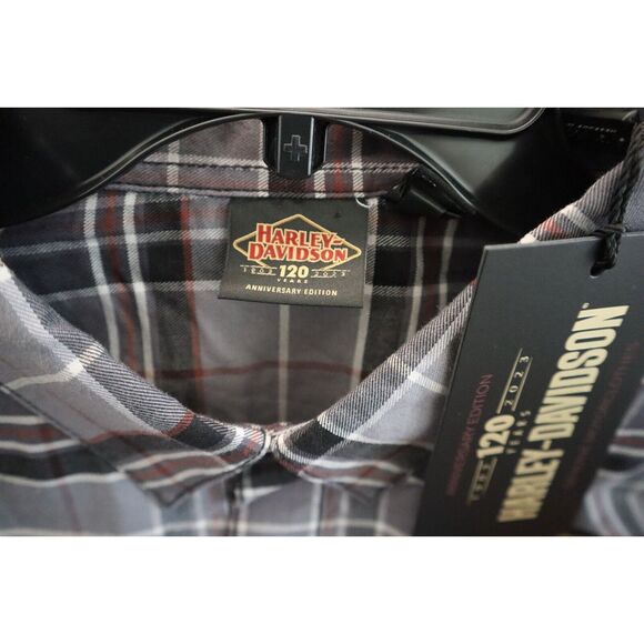 Harley-Davidson 96645-23VM Men's Sz 2XL Gray Plaid 120th Anniversary L/S Shirt - Picture 4 of 9